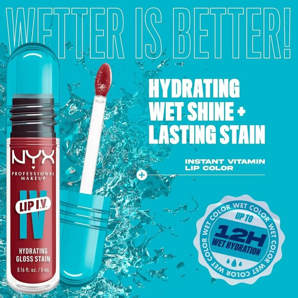 NYX Professional Makeup Lip IV Hydrating Gloss Stain 12Hr Bubblegum Burst 0.16oz